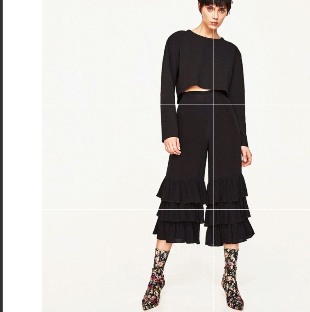 Zara Black Trousers With Frills Size US Small